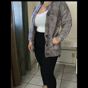Women's Gray Button-Up Cardigan Sweater